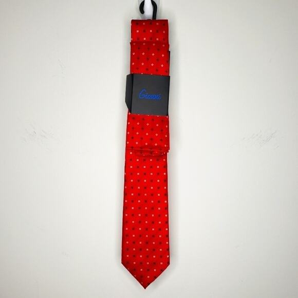 Gionni Red, White, and Blue Tie and Handkerchief Set - Picture 7 of 7